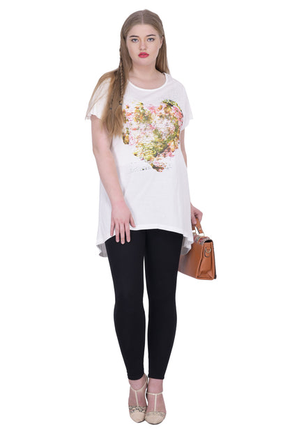 White Printed High-Low Tee