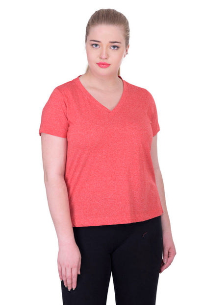 Plus Size Cotton Red V-Neck Tee