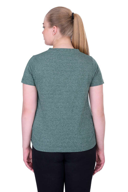 Plus Size Cotton Green V-Neck Tee