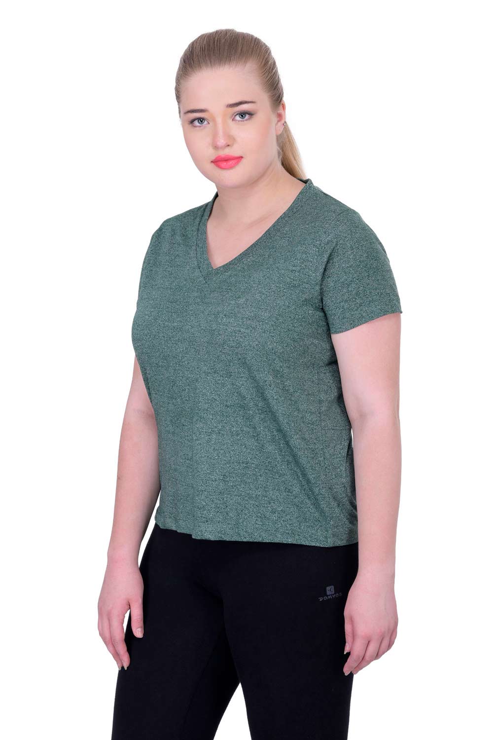 Plus Size Cotton Green V-Neck Tee