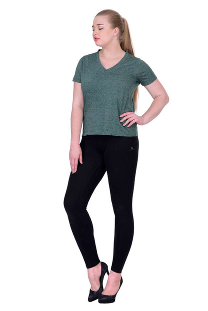 Plus Size Cotton Green V-Neck Tee