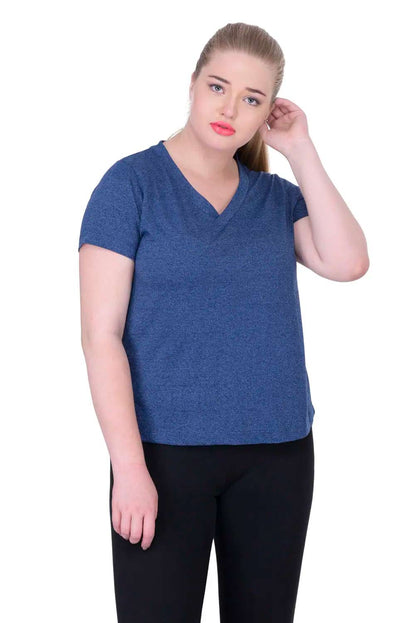 Plus Size Cotton Blue V-Neck Tee