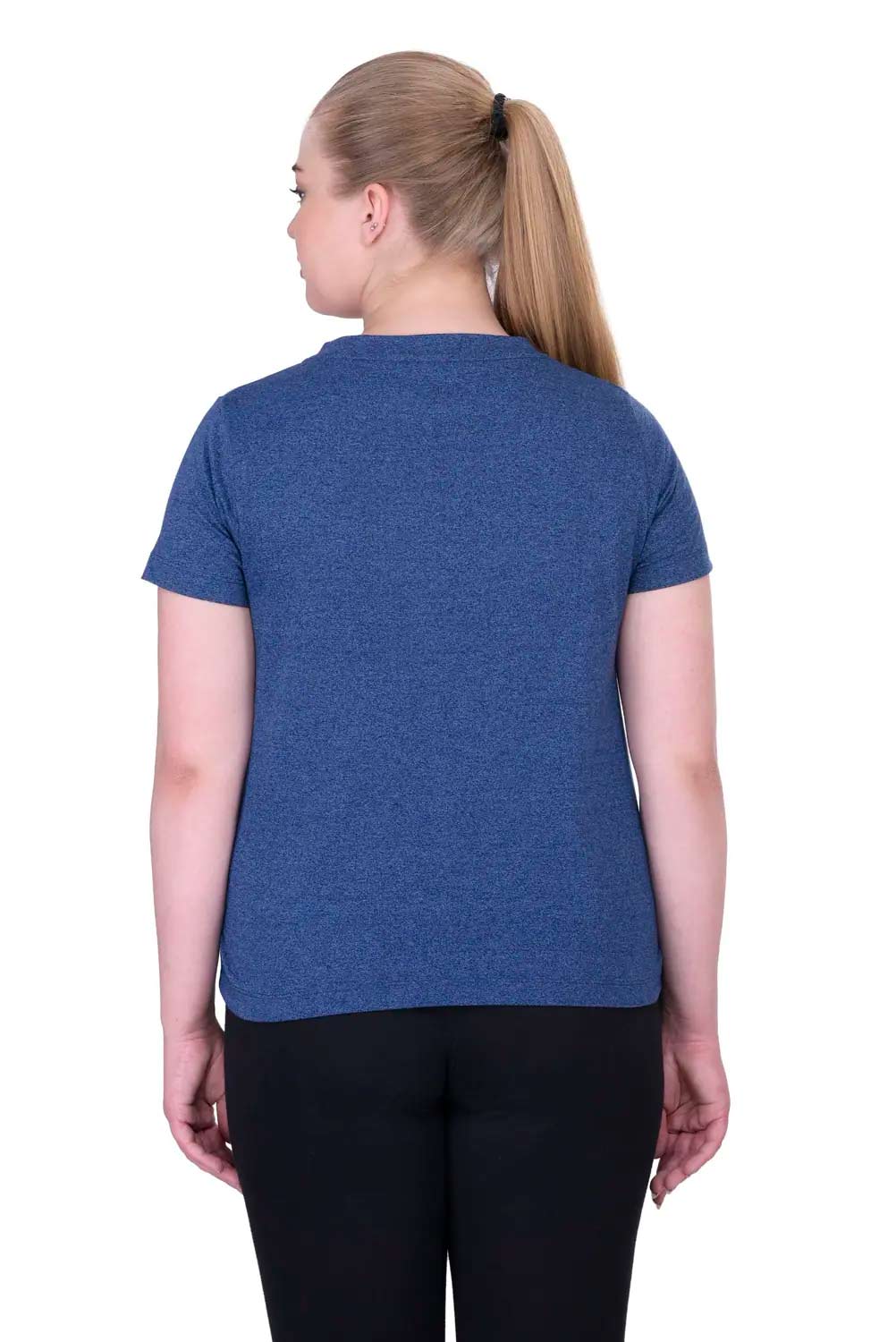 Plus Size Cotton Blue V-Neck Tee