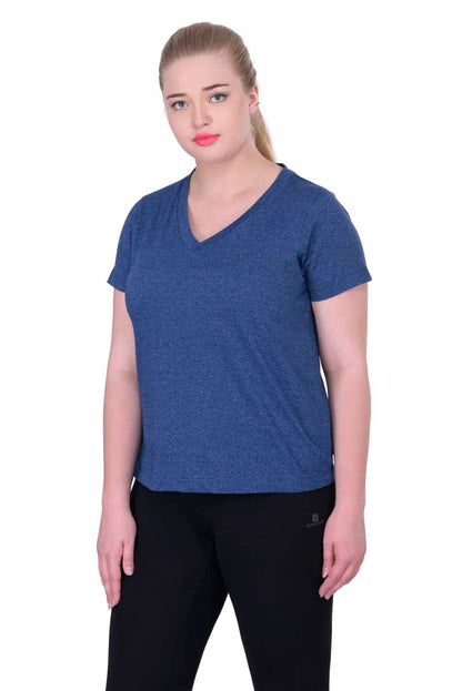 Plus Size Cotton Blue V-Neck Tee