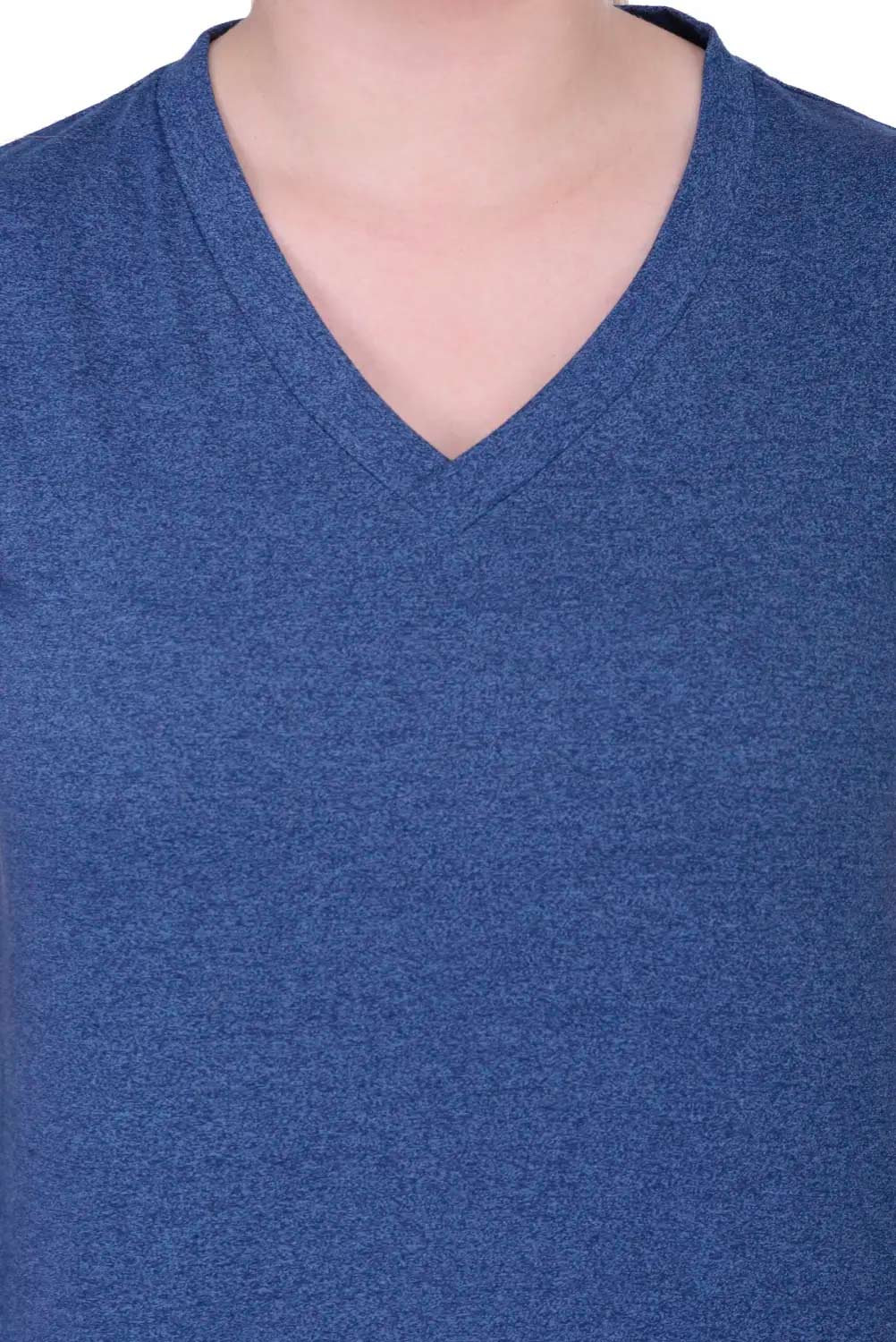 Plus Size Cotton Blue V-Neck Tee