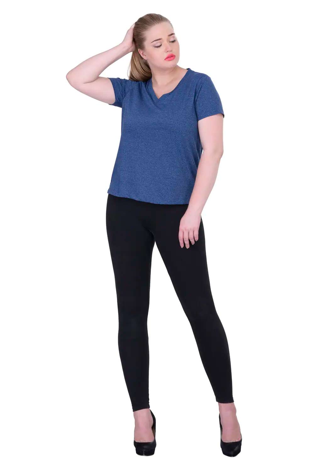 Plus Size Cotton Blue V-Neck Tee