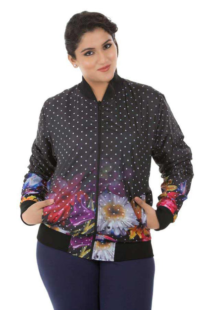 Plus Size Flower Power Black Printed Jacket