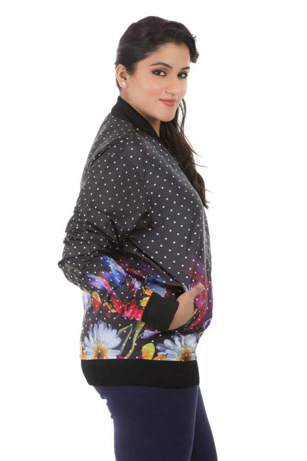 Plus Size Flower Power Black Printed Jacket