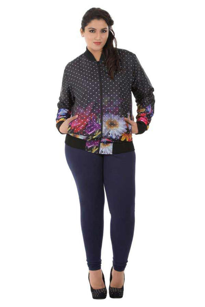 Plus Size Flower Power Black Printed Jacket