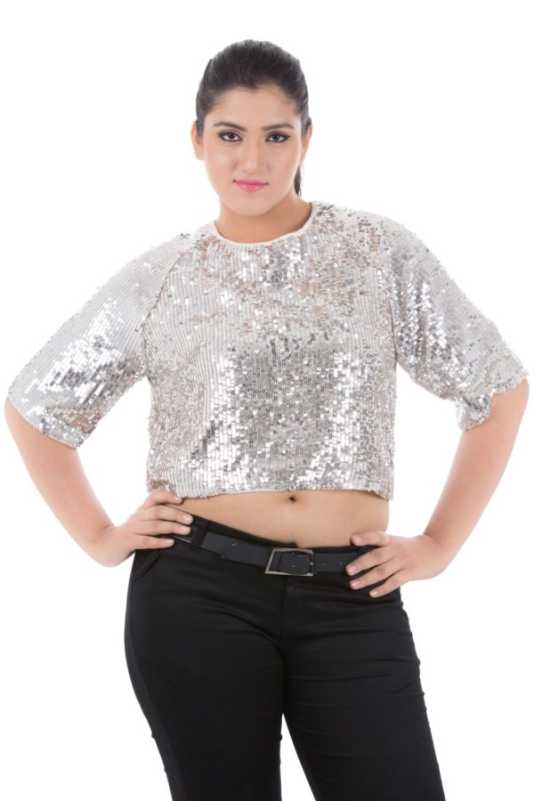 Full Sequin Beige Crop Top