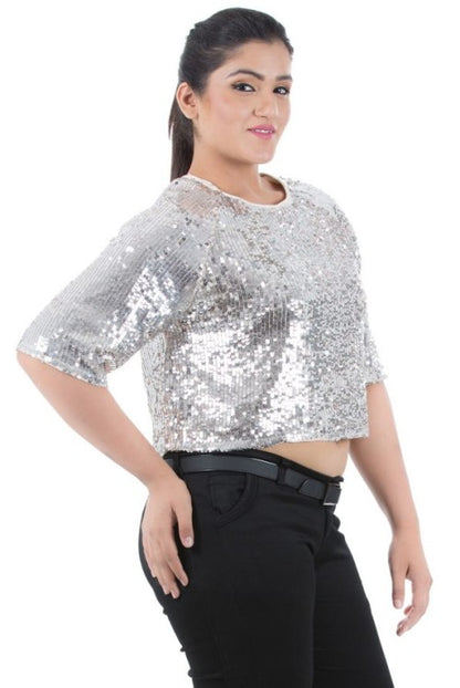 Full Sequin Beige Crop Top