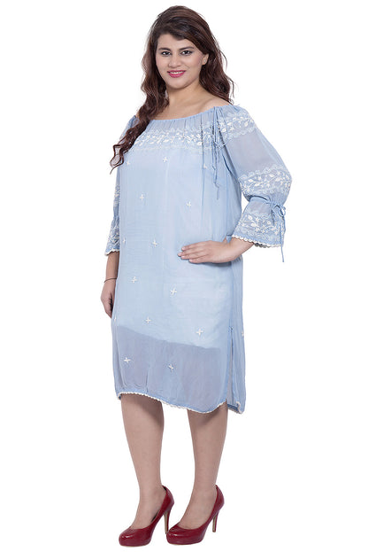 Sky Blue Embroidered Georgette Tunic Dress