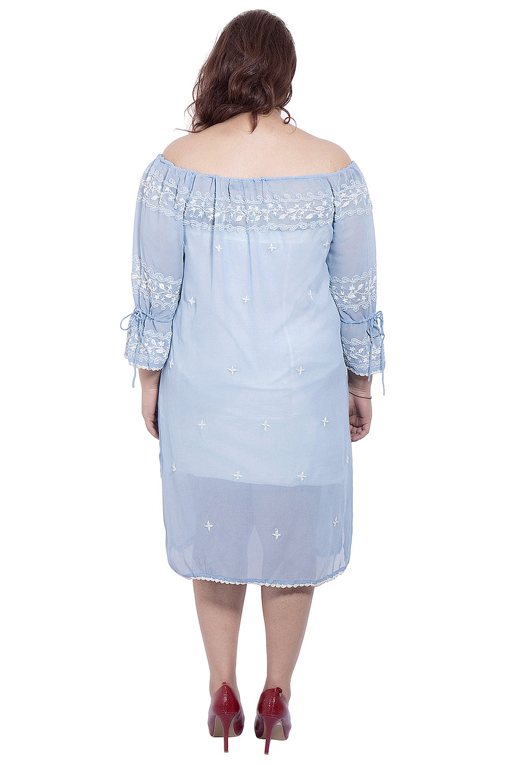 Sky Blue Embroidered Georgette Tunic Dress