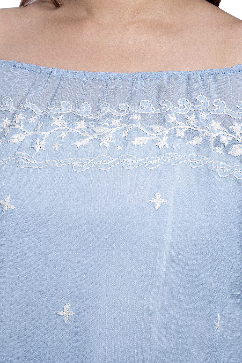 Sky Blue Embroidered Georgette Tunic Dress