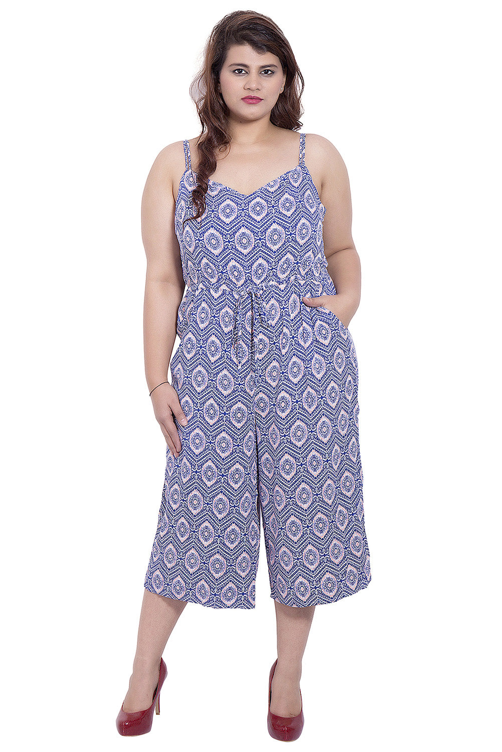 Blue Printed Culotte Jumpsuit