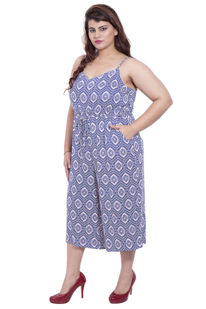 Blue Printed Culotte Jumpsuit