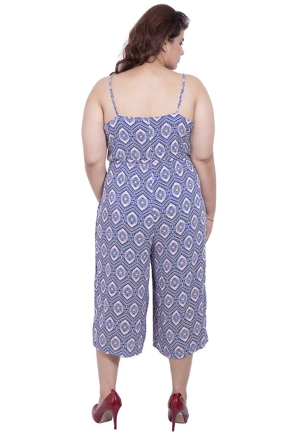 Blue Printed Culotte Jumpsuit