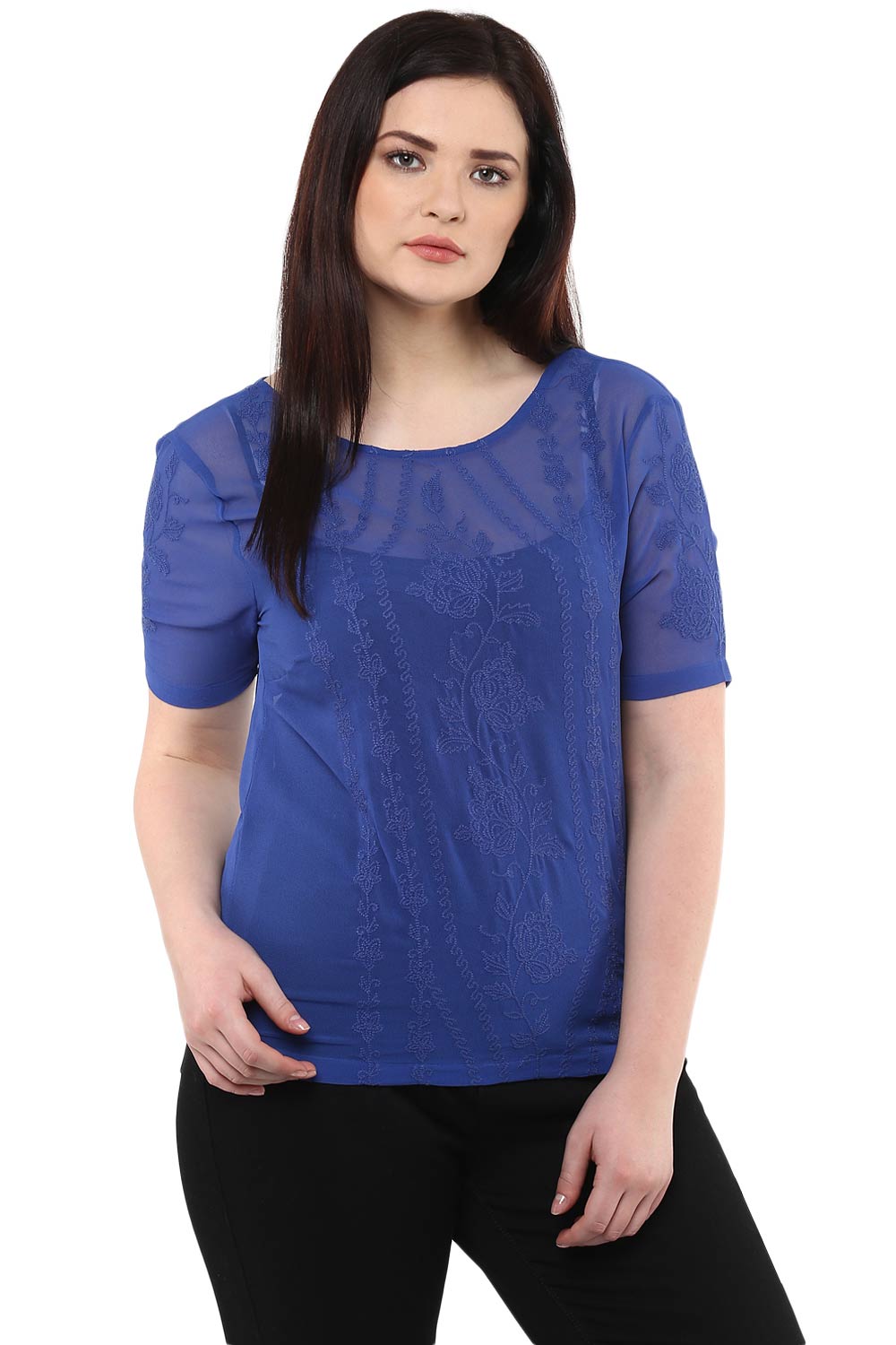 Blue Embroidered Georgette Top