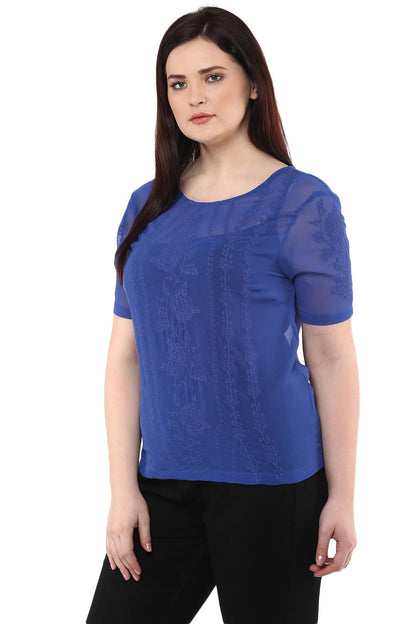 Blue Embroidered Georgette Top