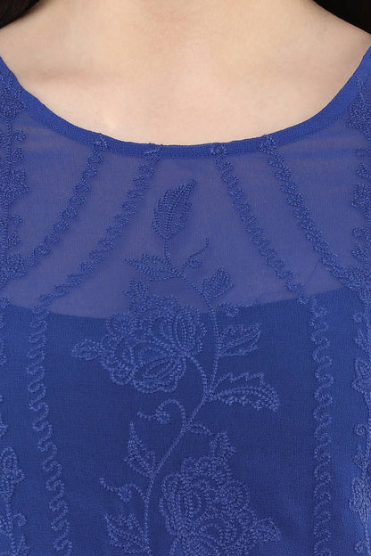 Blue Embroidered Georgette Top