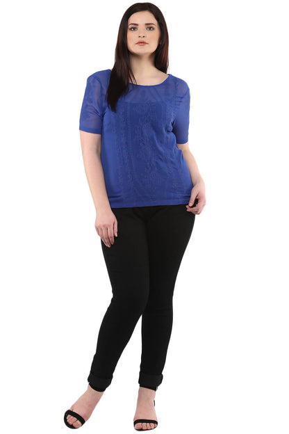 Blue Embroidered Georgette Top