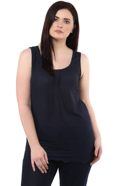 Navy Blue Embroidered Tank Top