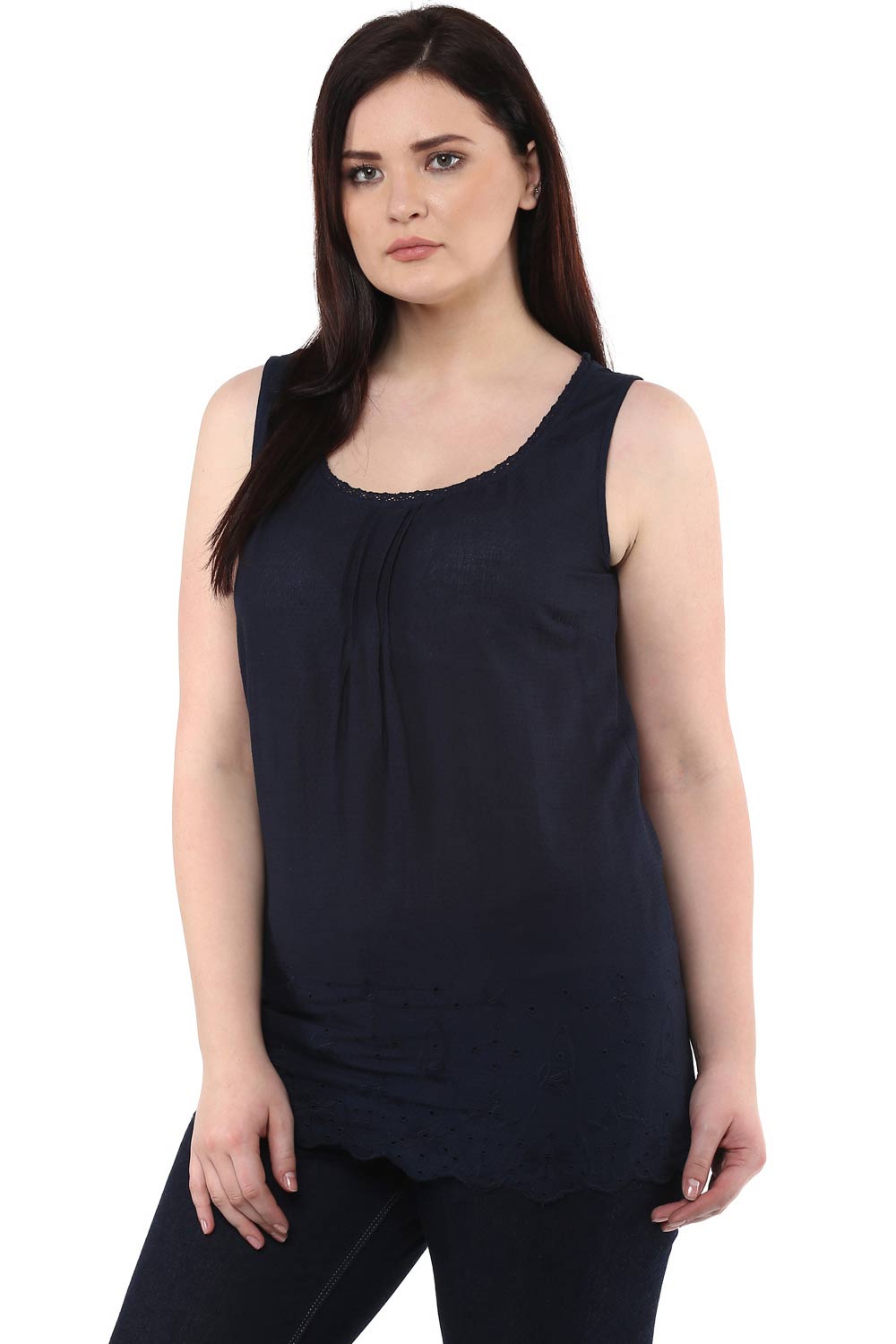 Navy Blue Embroidered Tank Top