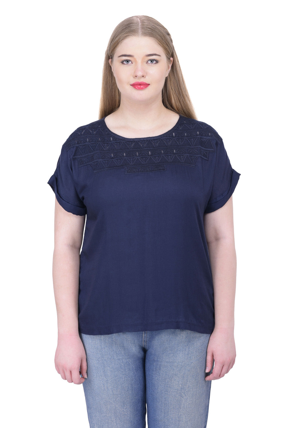 Navy Blue Embroidered Top