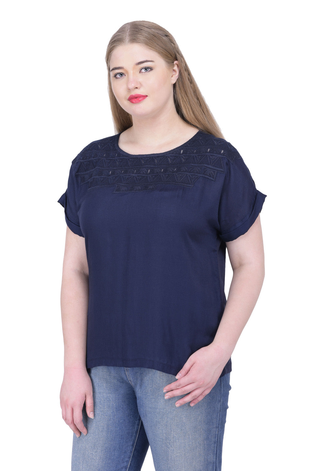 Navy Blue Embroidered Top