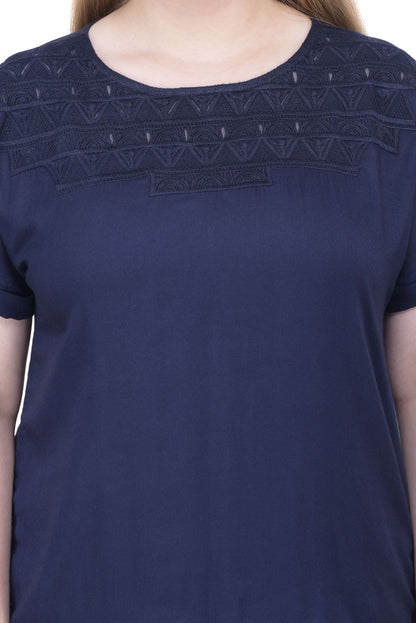 Navy Blue Embroidered Top