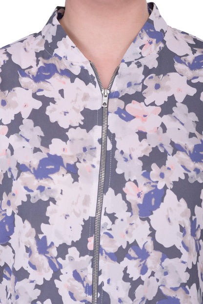 Grey Floral Print Summer Jacket