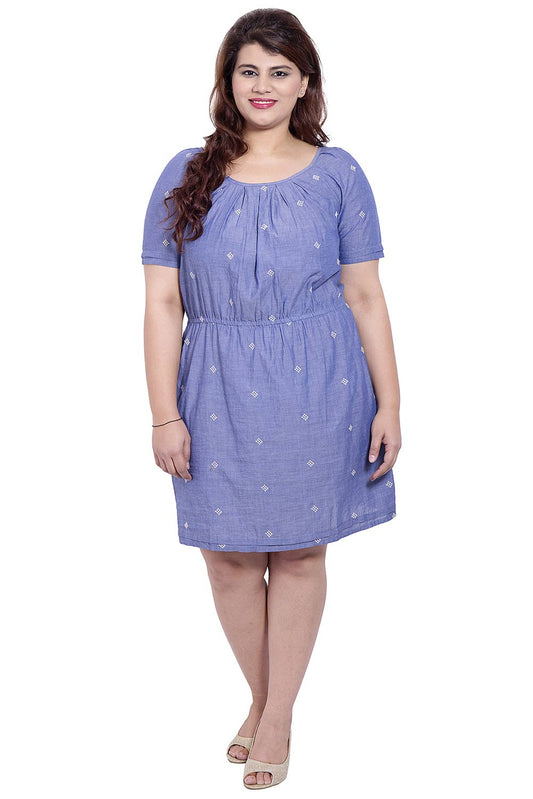 Denim Look-Alike Embroidered Dress