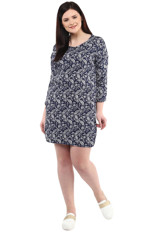 Plus Size Blue Printed Rayon Tunic