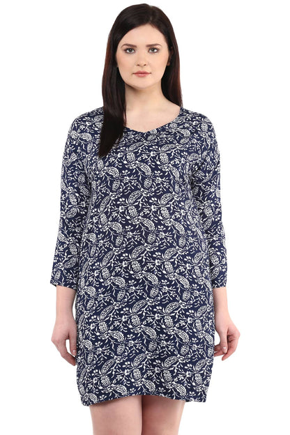 Plus Size Blue Printed Rayon Tunic