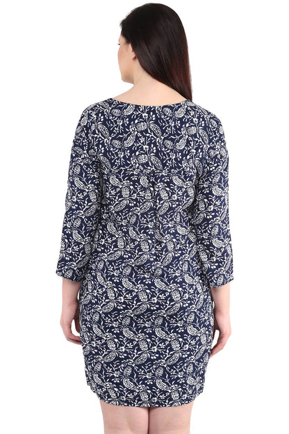 Plus Size Blue Printed Rayon Tunic