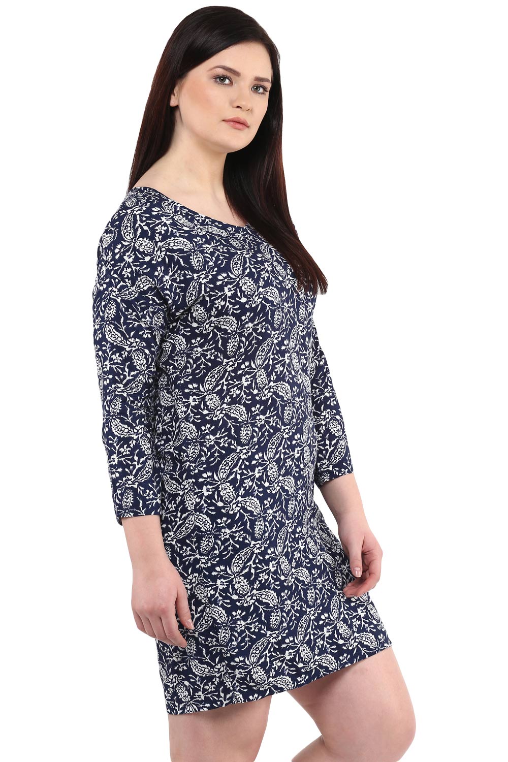 Plus Size Blue Printed Rayon Tunic