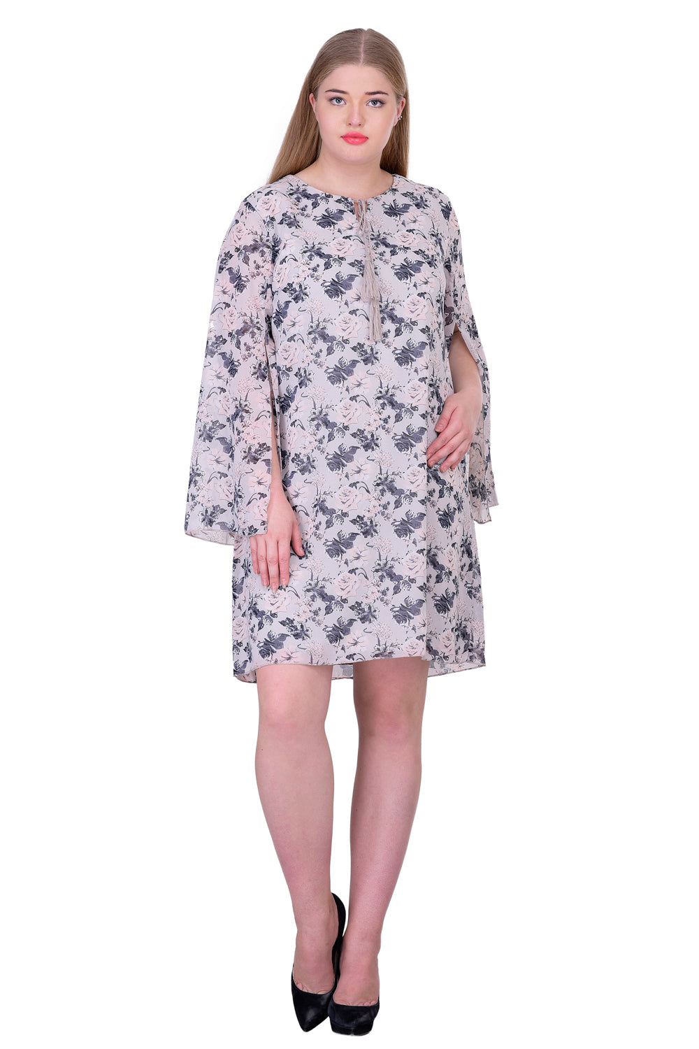 Grey A-line Bell Sleeve Dress