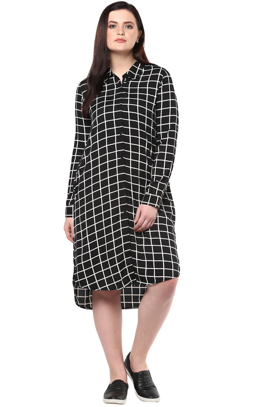 Black And White Checks Shirt Dress