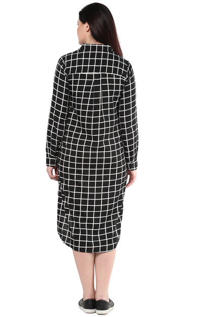 Black And White Checks Shirt Dress