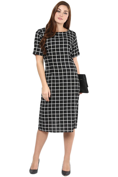 Black & White Check Print Shift Dress