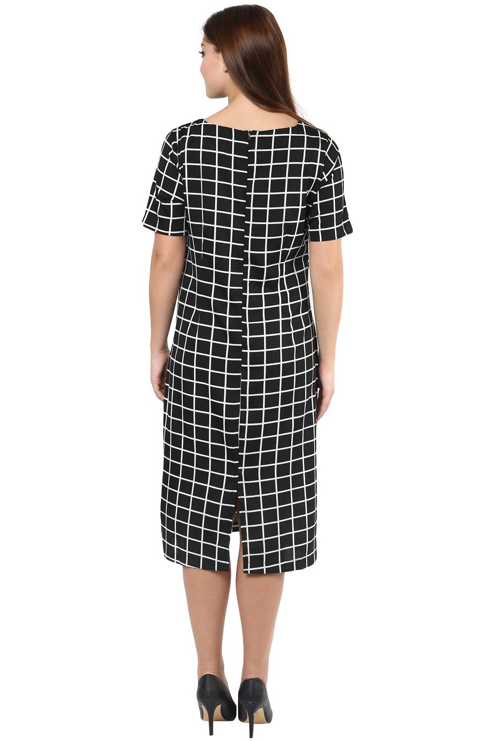 Black & White Check Print Shift Dress