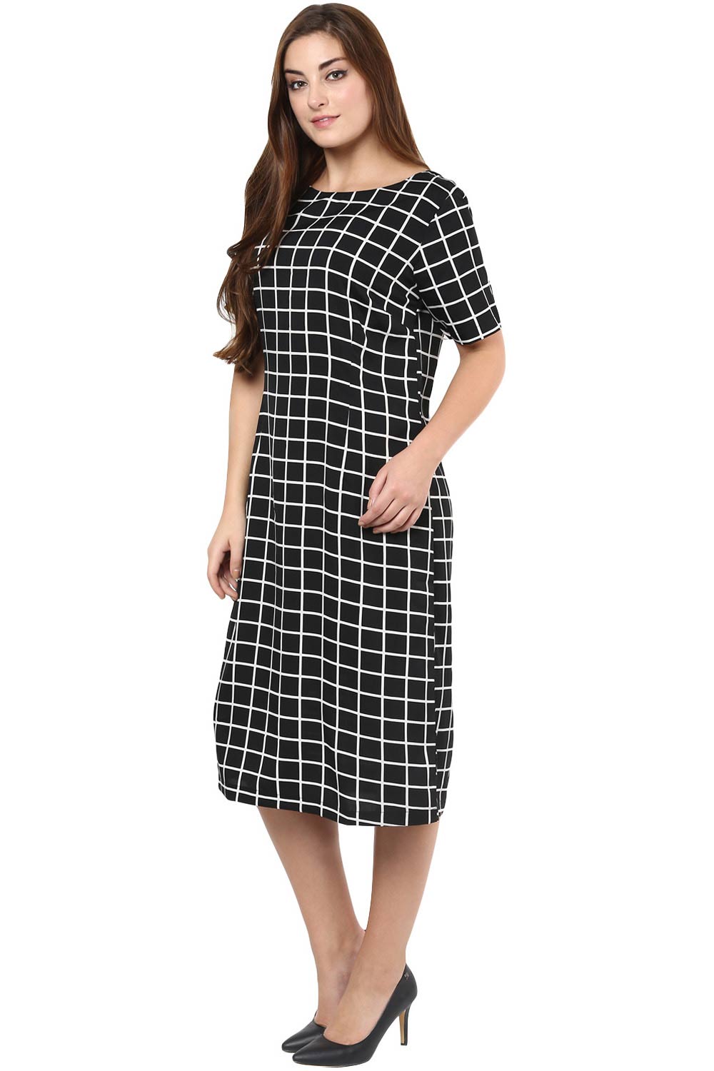 Black & White Check Print Shift Dress