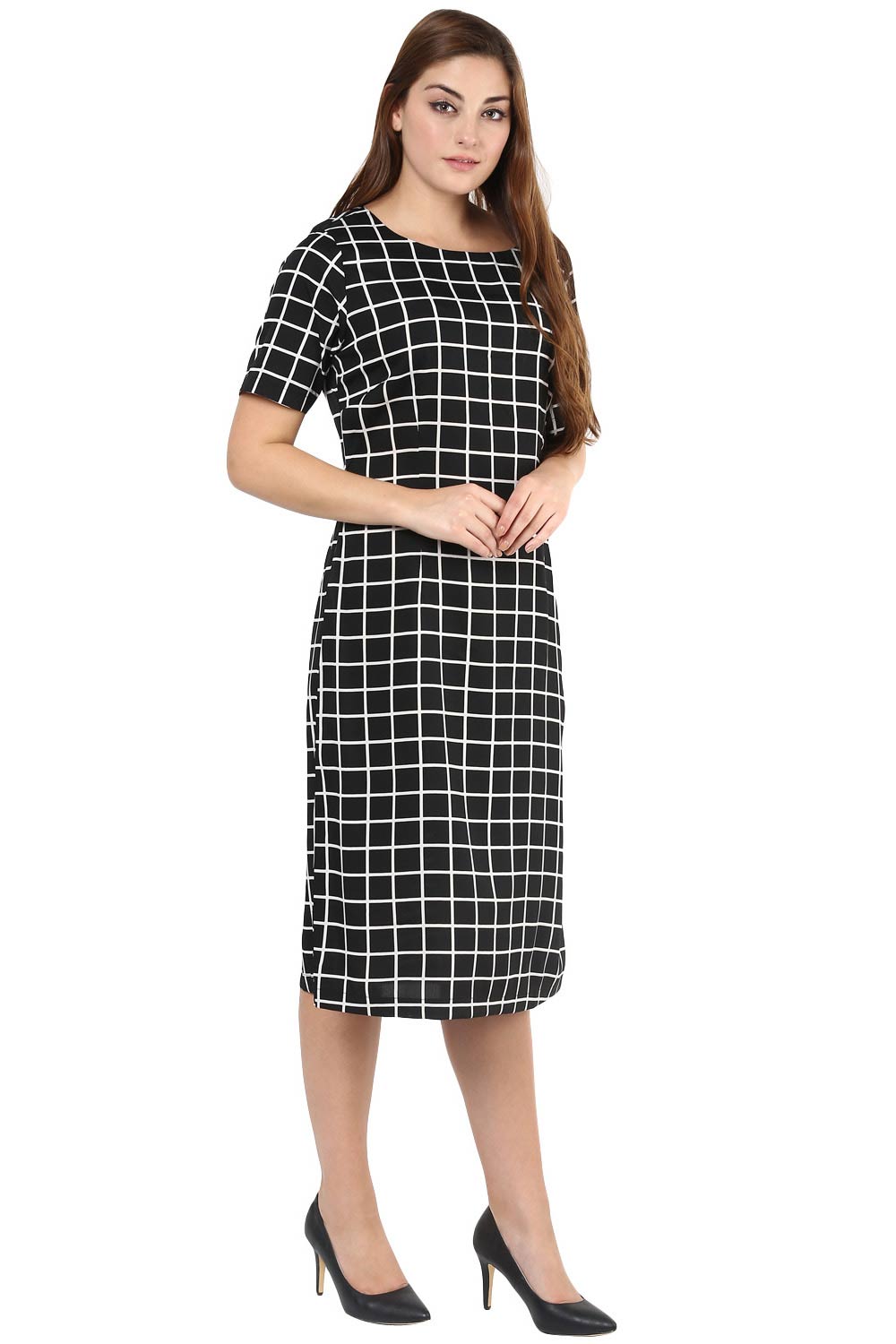 Black & White Check Print Shift Dress