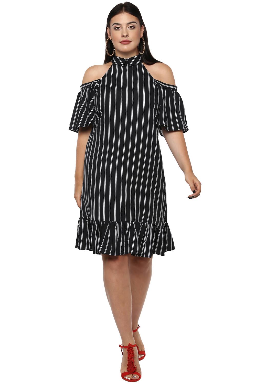 Stripes Cold Shoulder Dress