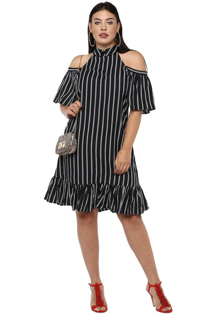 Stripes Cold Shoulder Dress