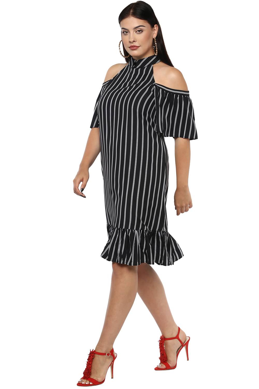 Stripes Cold Shoulder Dress