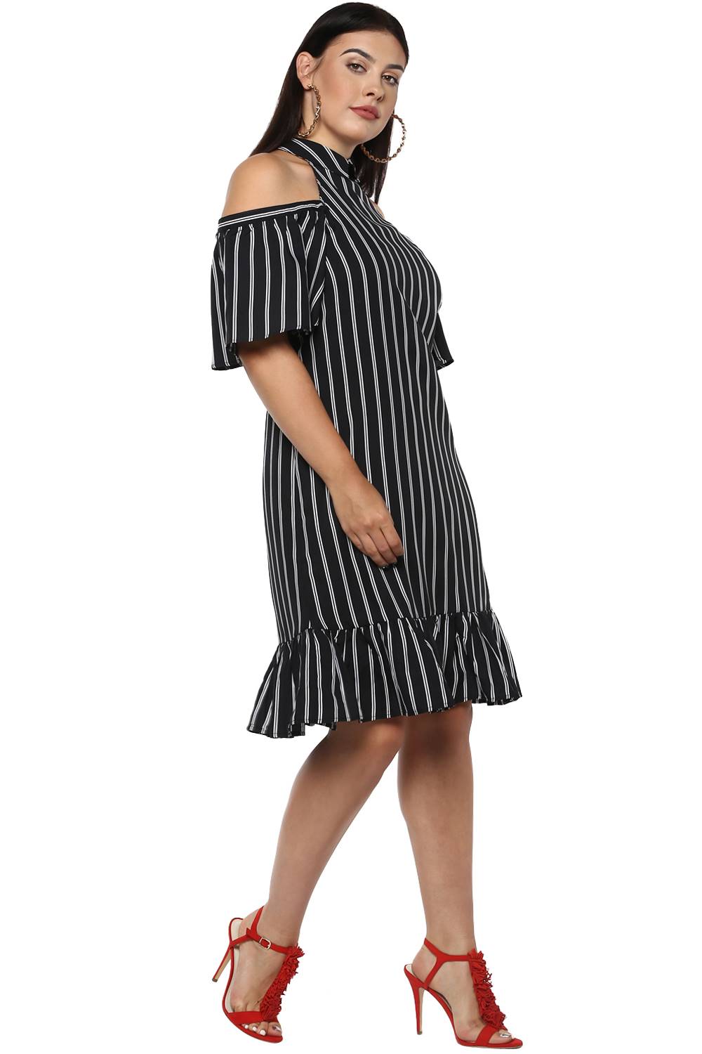 Stripes Cold Shoulder Dress