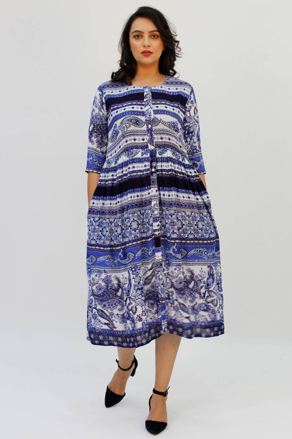 Blue Printed Shirt Dress