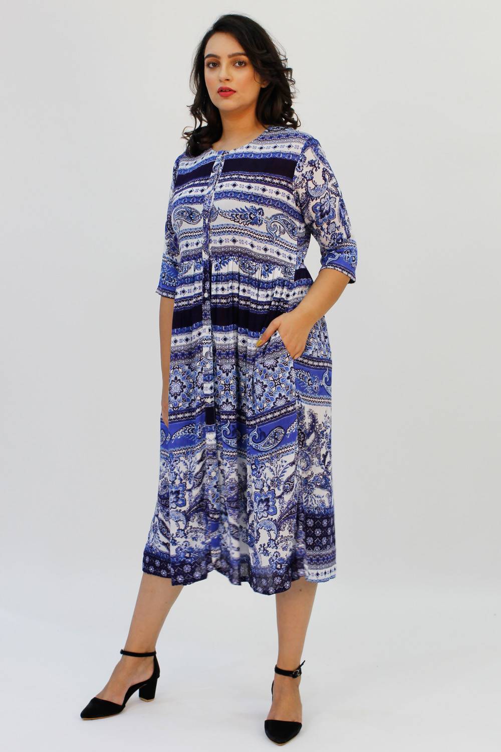 Blue Printed Shirt Dress