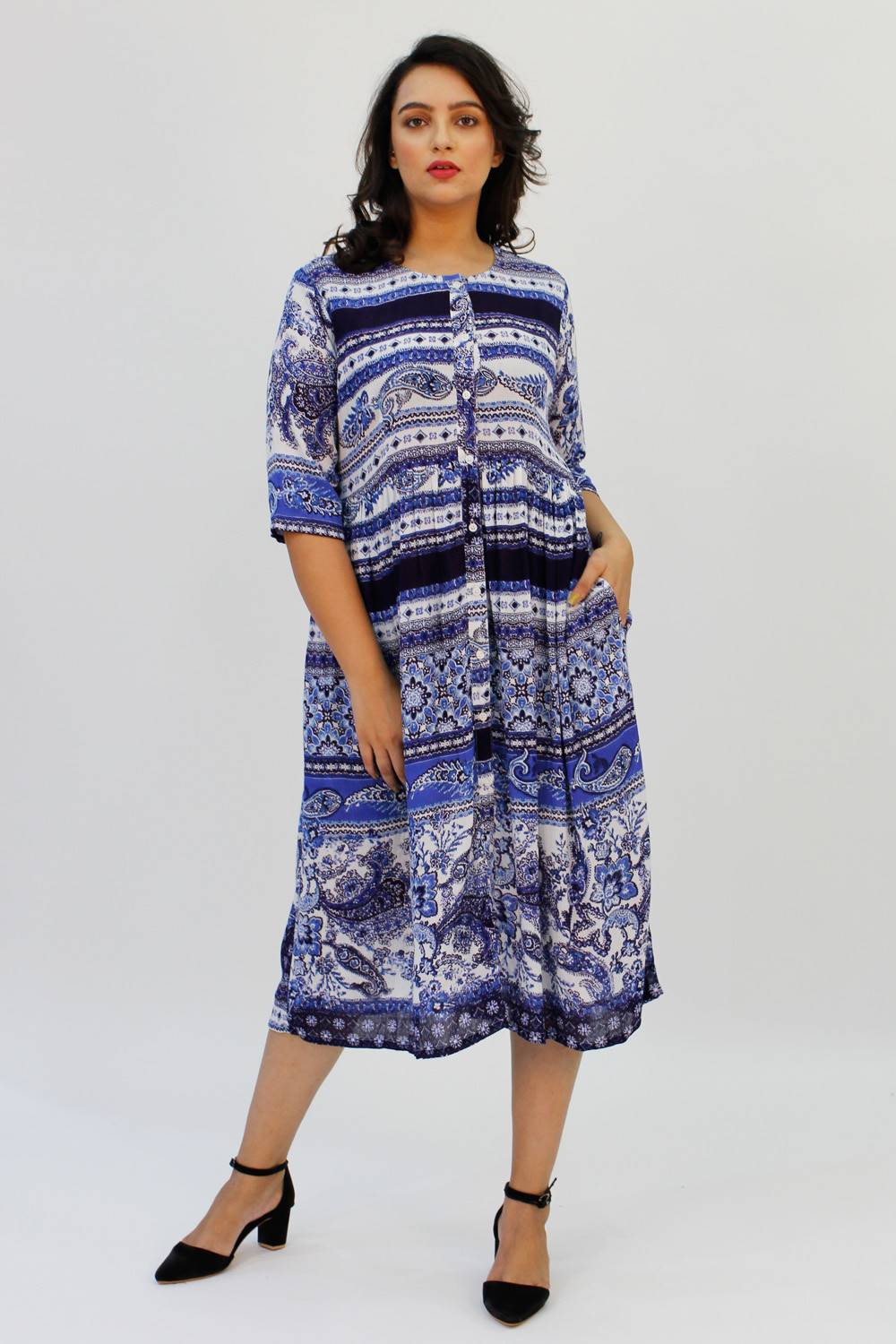 Blue Printed Shirt Dress